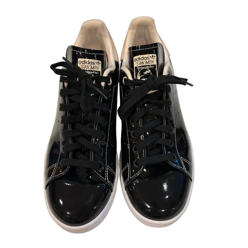 Adidas Stan Smith Shiny Shoes Sneakers FW2299 Black Pink Glam Womens Size 10